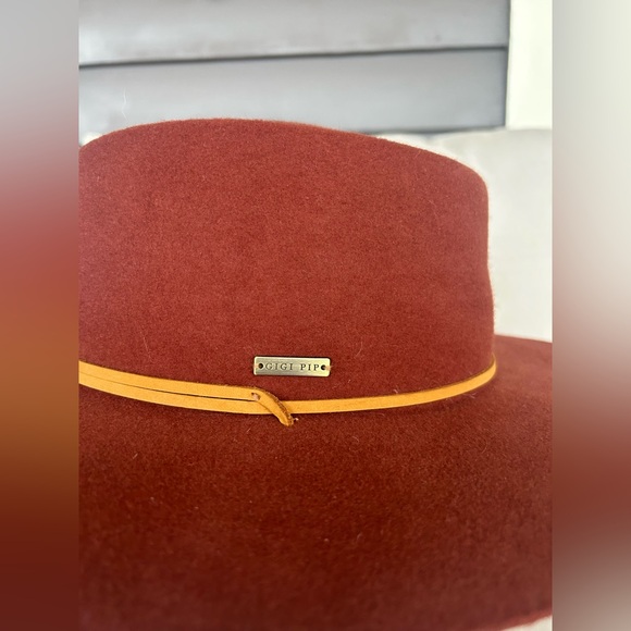 GIGI PIP Burnt Orange Wren Wide-Brim Fedora with Tan Trim - Picture 10 of 13